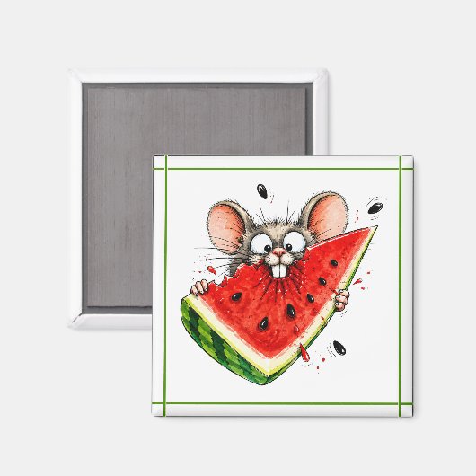 Fröhliche Maus isst Wassermelone Magnet (Vorderseite/Rückseite)
