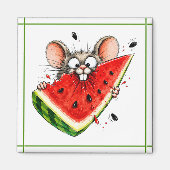 Fröhliche Maus isst Wassermelone Magnet (Vorne)