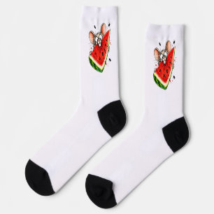 Fröhliche Maus isst Wassermelone Socken