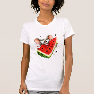 Fröhliche Maus isst Wassermelone T-Shirt