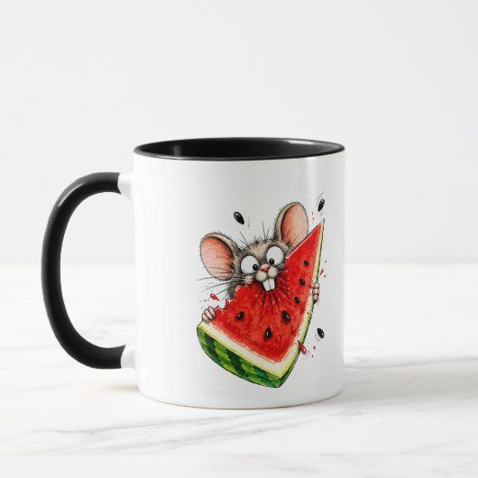Fröhliche Maus isst Wassermelone Tasse (Links)