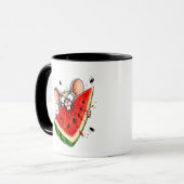 Fröhliche Maus isst Wassermelone Tasse (Vorderseite Links)