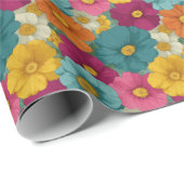 Fröhliche Mehrfarbige Blumen Laune Geschenkpapier (Rolleneckpunkt)