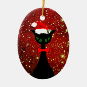 Fröhliche Meowmas Mitte- des Jahrhundertsmodernes Keramik Ornament