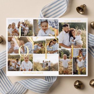 Fröhliche Minimalistische Elegante 12-Foto-Collage Folien Feiertagskarte