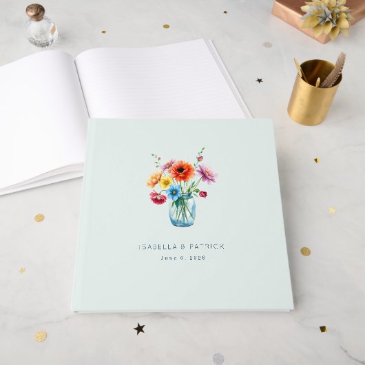 Fröhliche Minze Blumenstrauß Illustration Gästebuch (Vorderseite offen)