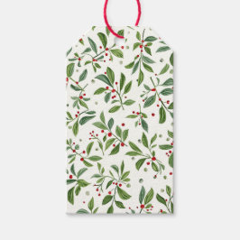 Fröhliche Mistelzweig-Rote-Beeren-Weiße-Wasserfarb Geschenkanhänger