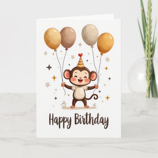 Fröhliche Monkey Balloons Karte (Vorderseite)