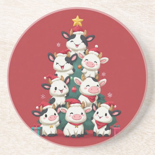 Fröhliche Moo Weihnachten Getränkeuntersetzer (Vorne)