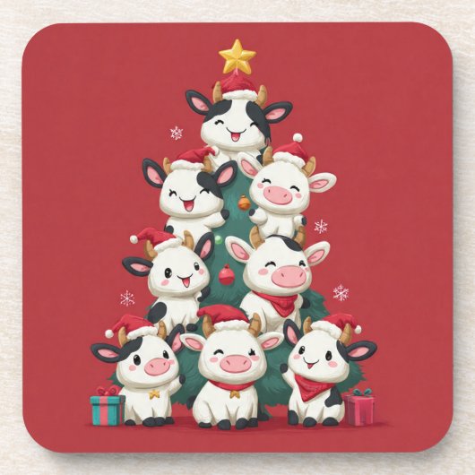 Fröhliche Moo-Weihnachten Getränkeuntersetzer (Vorderseite)