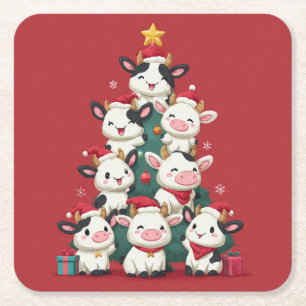 Fröhliche Moo Weihnachten Rechteckiger Pappuntersetzer