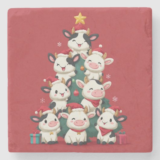 Fröhliche Moo-Weihnachten Steinuntersetzer (Vorderseite)