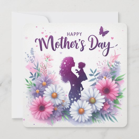 Fröhliche Mutter-Kind-Silhouette Feiertagskarte (Vorderseite)
