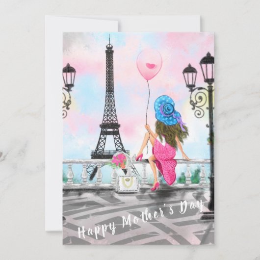 Fröhliche Mutter Tageskarte Frau mit Ballon (Vorderseite)