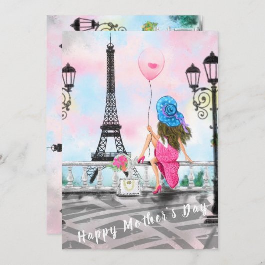 Fröhliche Mutter Tageskarte Frau mit Ballon (Vorne/Hinten)