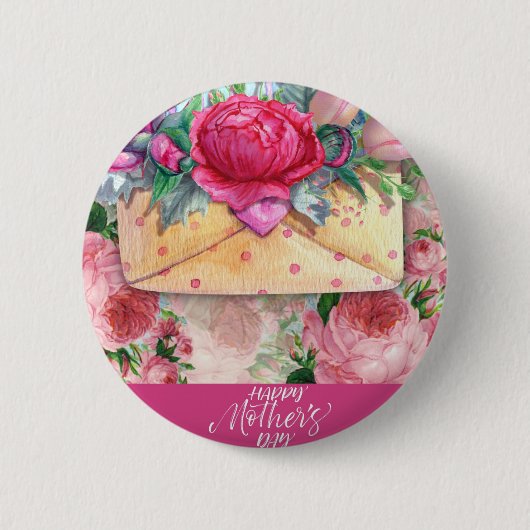 Fröhliche Muttertag Rotes Rosa Lila Blume Button (Vorderseite)