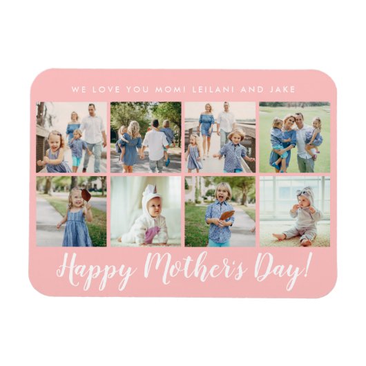 Fröhliche Muttertagfoto Collage Custom Blush Pink Magnet (Horizontal)