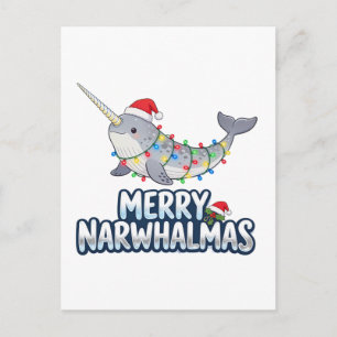 Fröhliche Narwhal-Weihnachten mit Santa-Hut Weihna Postkarte