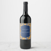 Fröhliche Navy-Blumen-Toile Weinetikett (Vorderseite)