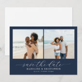 Fröhliche Navy-Strand-Fotocollage Save The Date (Vorne/Hinten)