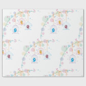 Fröhliche Niedliche Vögel in Käfigpackpapier Geschenkpapier (Flach)