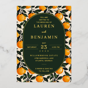 Fröhliche Orange Botanische Hochzeitseinladung Folieneinladung