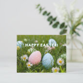 Fröhliche Ostereier und Daisy-Blume Feiertagspostkarte (Stehend Vorderseite)
