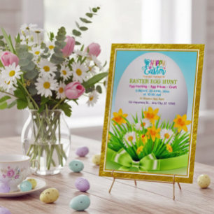 Fröhliche Ostereiersuche   Frühlingsflorales Daisy Dankeskarte