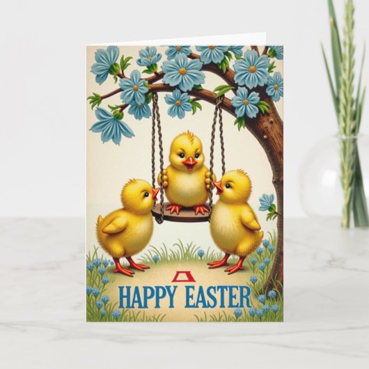 Fröhliche Ostergeschwister Szene Karte (Vorderseite)