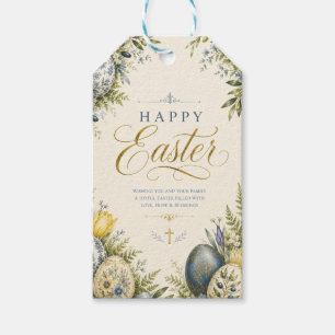 Fröhliche Ostergrüße, elegante Blumen und Pastell Geschenkanhänger
