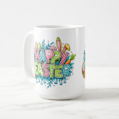Fröhliche Osterkunst mit Hasenohren und Blumen Kaffeetasse (Vorderseite Links)