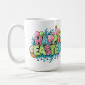 Fröhliche Osterkunst mit Hasenohren und Blumen Kaffeetasse (Links)