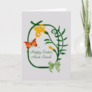 Fröhliche Ostern, gelbe Tulpe und Schmetterling Feiertagskarte