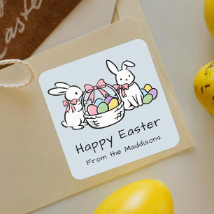 Fröhliche Ostern Handgezeichnete Doodle Whimsical Quadratischer Aufkleber