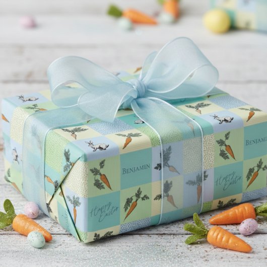 Fröhliche Ostern Hasen & Karotten Muster Geschenkpapier