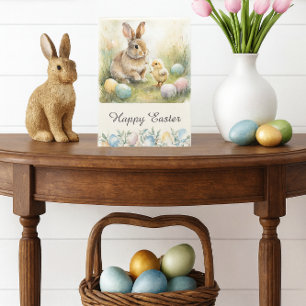 Fröhliche Ostern Hasen & Küken gefaltete Festtagsk Feiertagskarte