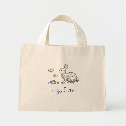 Fröhliche Ostern Hasen Mini Stoffbeutel (Vorne)
