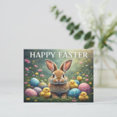 Fröhliche Ostern Hasen Postkarte (Stehend Vorderseite)