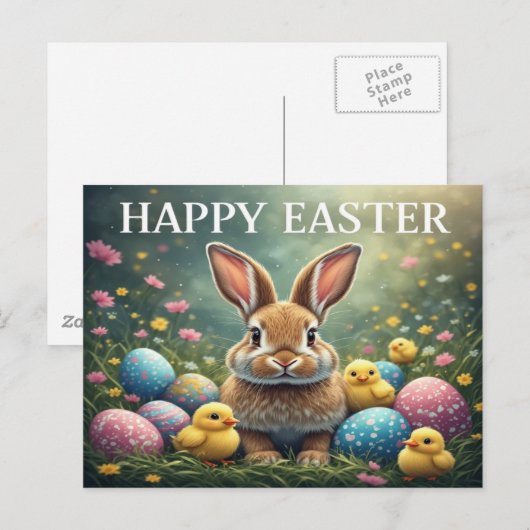 Fröhliche Ostern Hasen Postkarte (Vorne/Hinten)