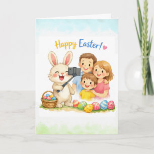 Fröhliche Ostern-Hasen-Selfie-Familienkarte  Karte