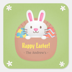 Fröhliche Ostern-Hasen- und Eier-Party-Dekor-Stick Quadratischer Aufkleber