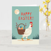 Fröhliche Ostern-Hühnerkorbkarte Karte (Gelbe Blume)