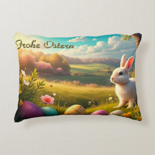 Fröhliche Ostern in einer Frühlingslandschaft Dekokissen
