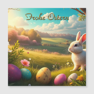 Fröhliche Ostern in einer Frühlingslandschaft Magnetkarte