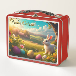 Fröhliche Ostern in einer Frühlingslandschaft Metall Brotdose