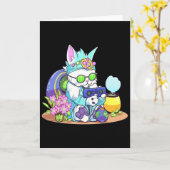 Fröhliche Ostern Katze Hase Lustiger Gamer Videosp Karte (Gelbe Blume)