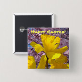 Fröhliche Ostern knöpfen gelbe Narzissen-rosa Button (Vorne & Hinten)