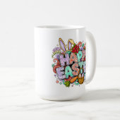 Fröhliche Ostern-Kunst mit Hasenohren und Blumen Kaffeetasse (VorderseiteRechts)