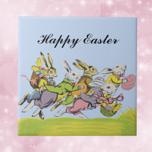 Fröhliche Ostern Laufende Pastell-Hasen Fliese
