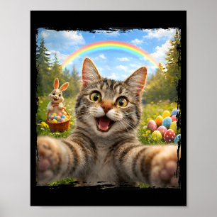 Fröhliche Ostern Lustige Katze Selfie Mit Osterhas Poster